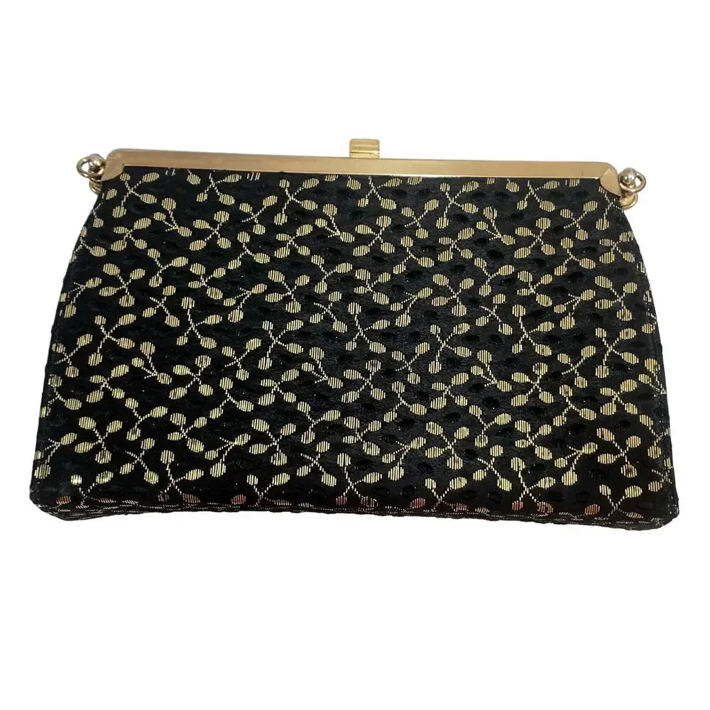 Vintage 60s Convertible Frame Bag Black Gold Evening Purse 3 Way L & M Bags
